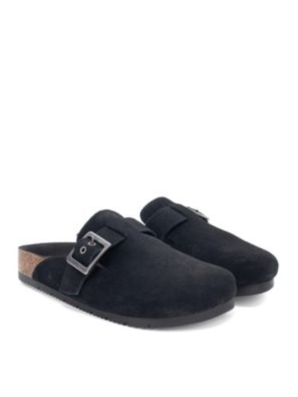 Staheekum Crescent Buckle Black Suede Slip On Clogs